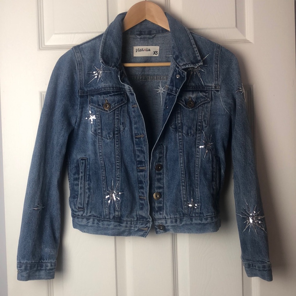 Pistola Sequin Star Burst Jean Jacket size xs